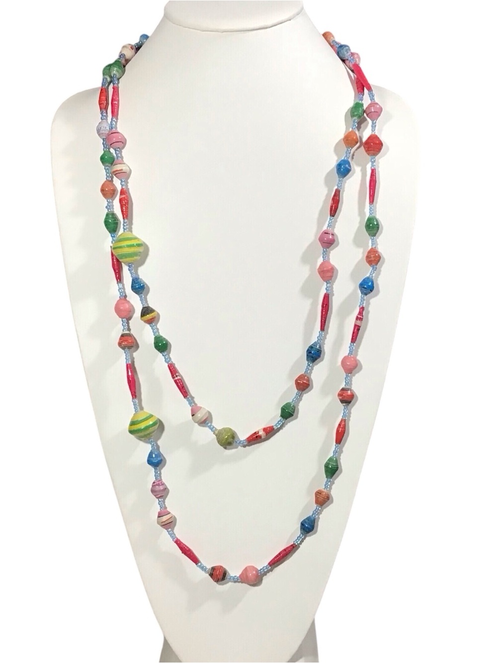 Boho Polished Paper Beaded Necklace Handmade Crafted Fashion Jewelry